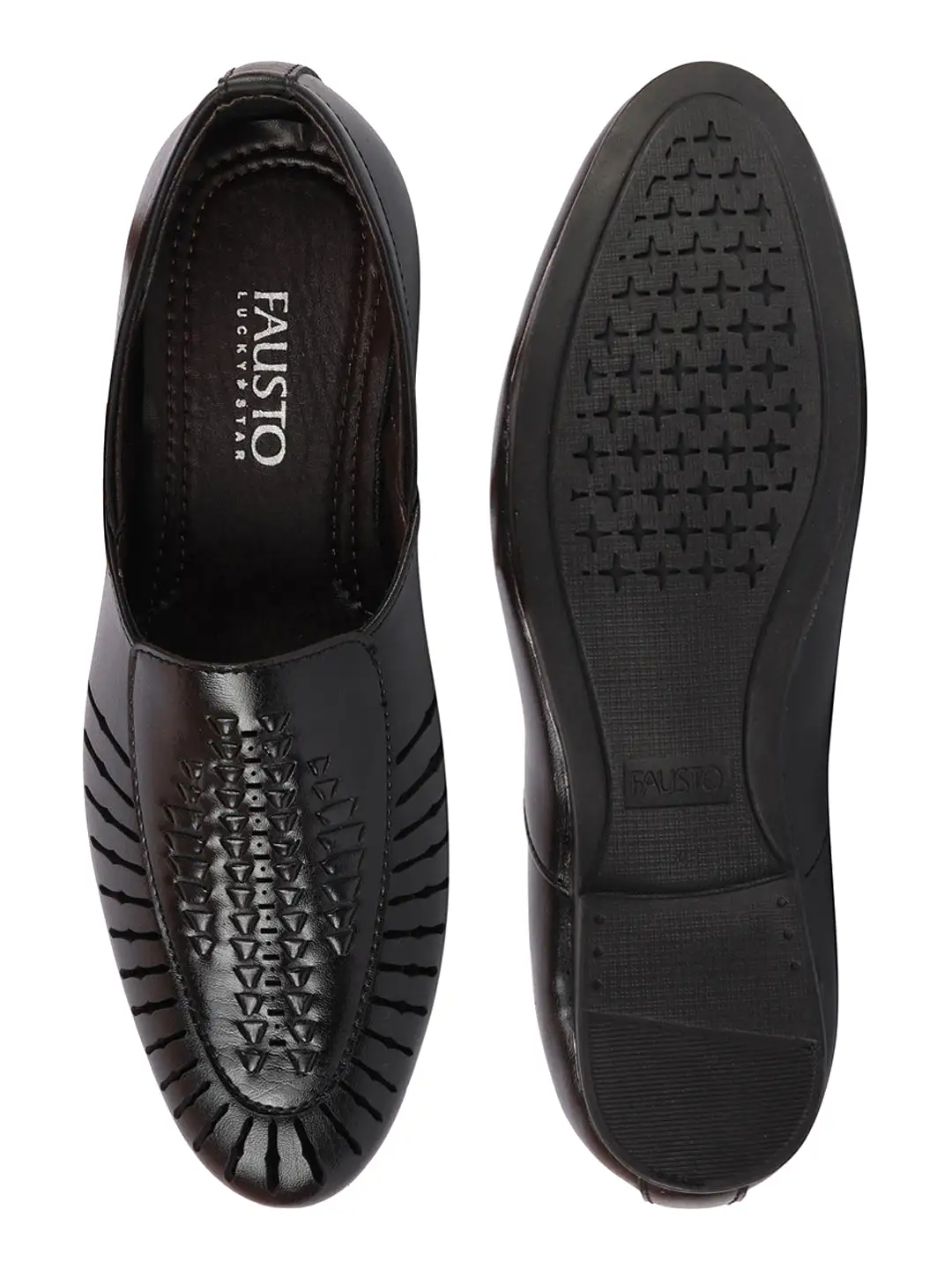 Men Black Laser Cut Design Ethnic Slip On Party Juttis and Mojaris