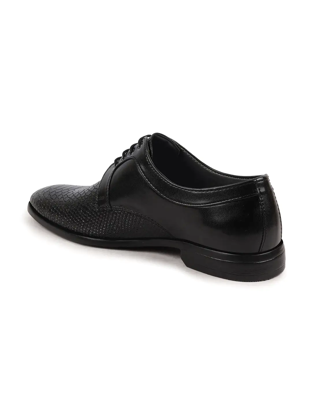 Men Black Leopard Textured Derby Formal Lace Up Shoes For Office|Work|Wedding|Party