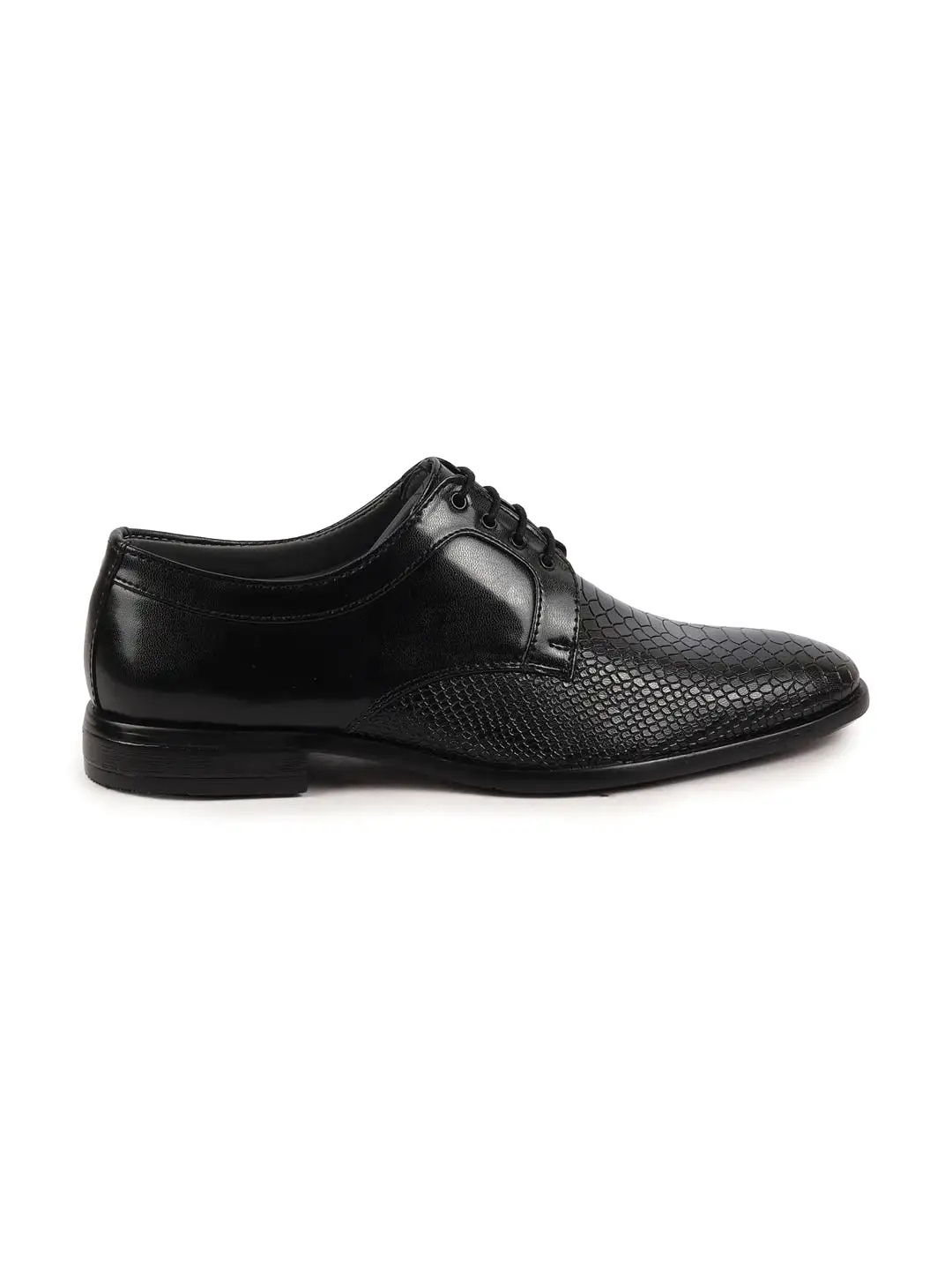 Men Black Leopard Textured Derby Formal Lace Up Shoes For Office|Work|Wedding|Party