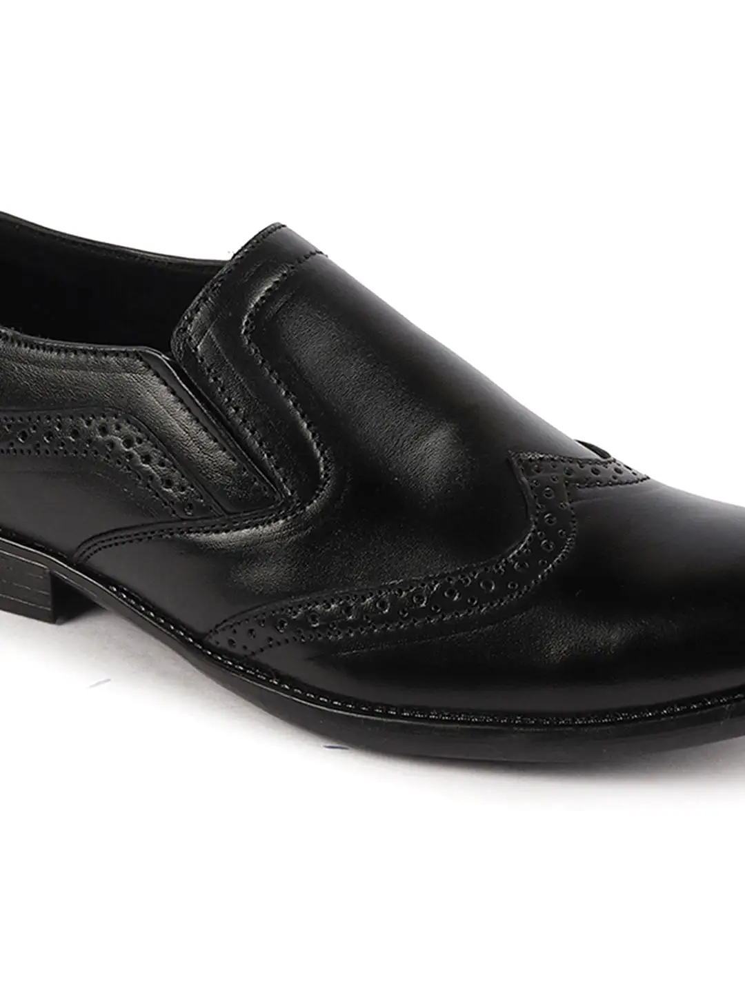 Men Black Party Formal Office Genuine Leather Brogue Slip On Shoes