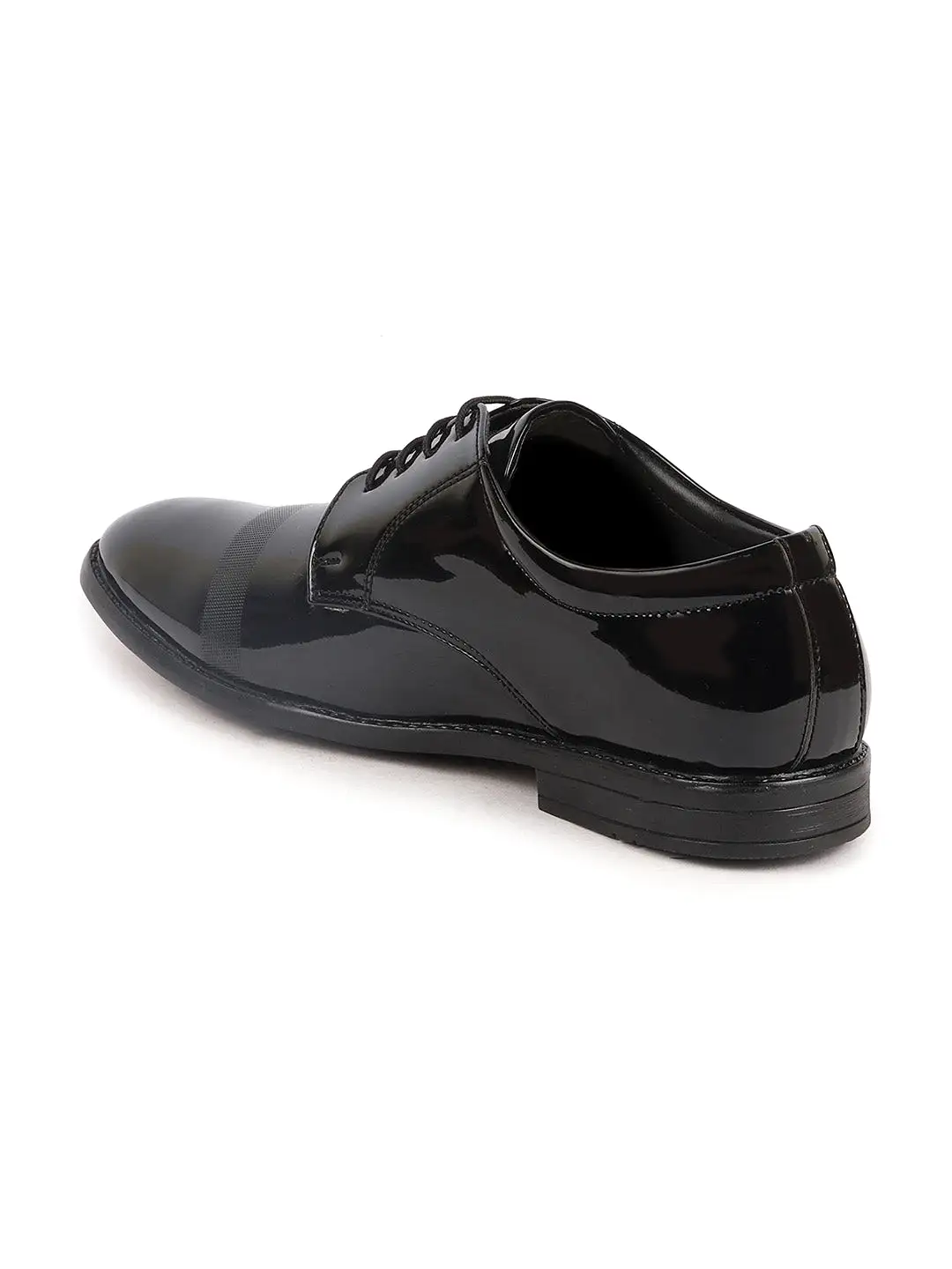 Men Black Patent Leather Party Formal Textured Strip Lace Up Shoes