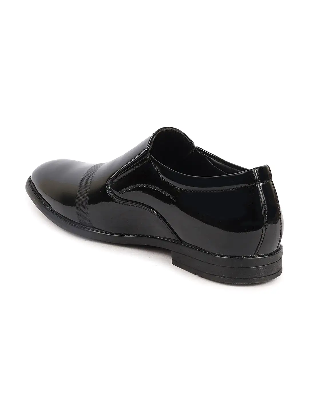 Men Black Patent Leather Party Formal Textured Strip Slip On Shoes