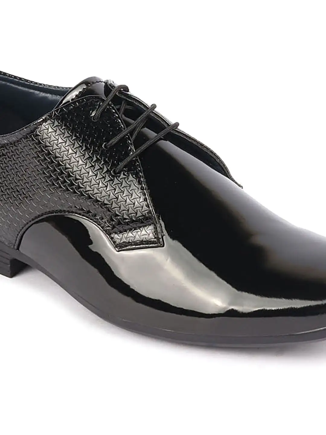 Men Black Patent Leather Shine Textured Print Pointed Toe Party Wedding Lace Up Derby Shoes