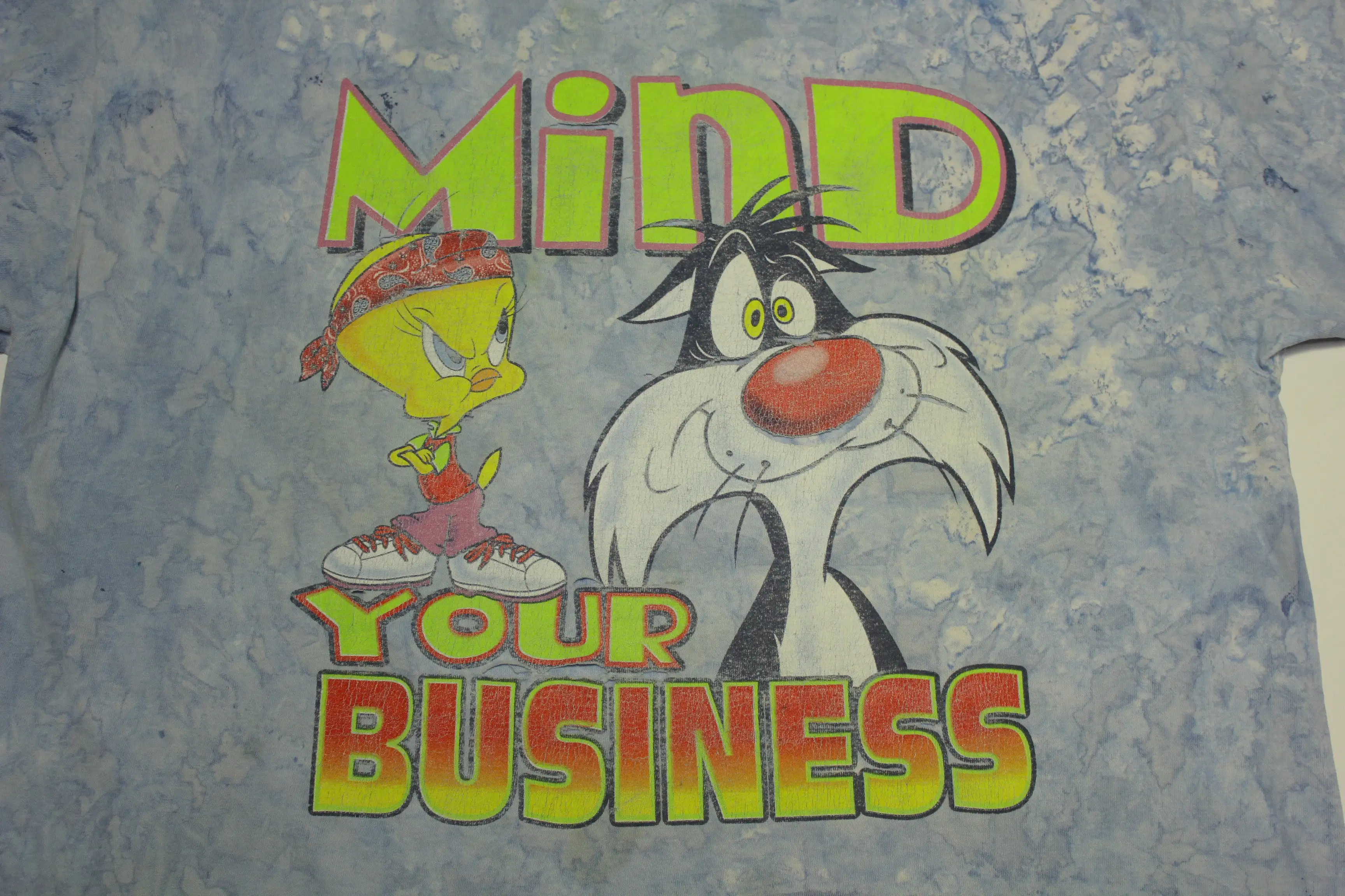 Mind Your Business Tweety Bird Sylvester The Cat Vintage 2001 Looney Tunes Tie Dye T-Shirt