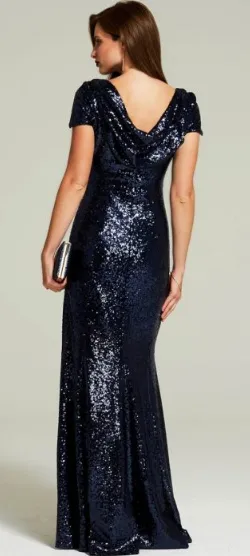 Navy Fishtail Cowl Gown