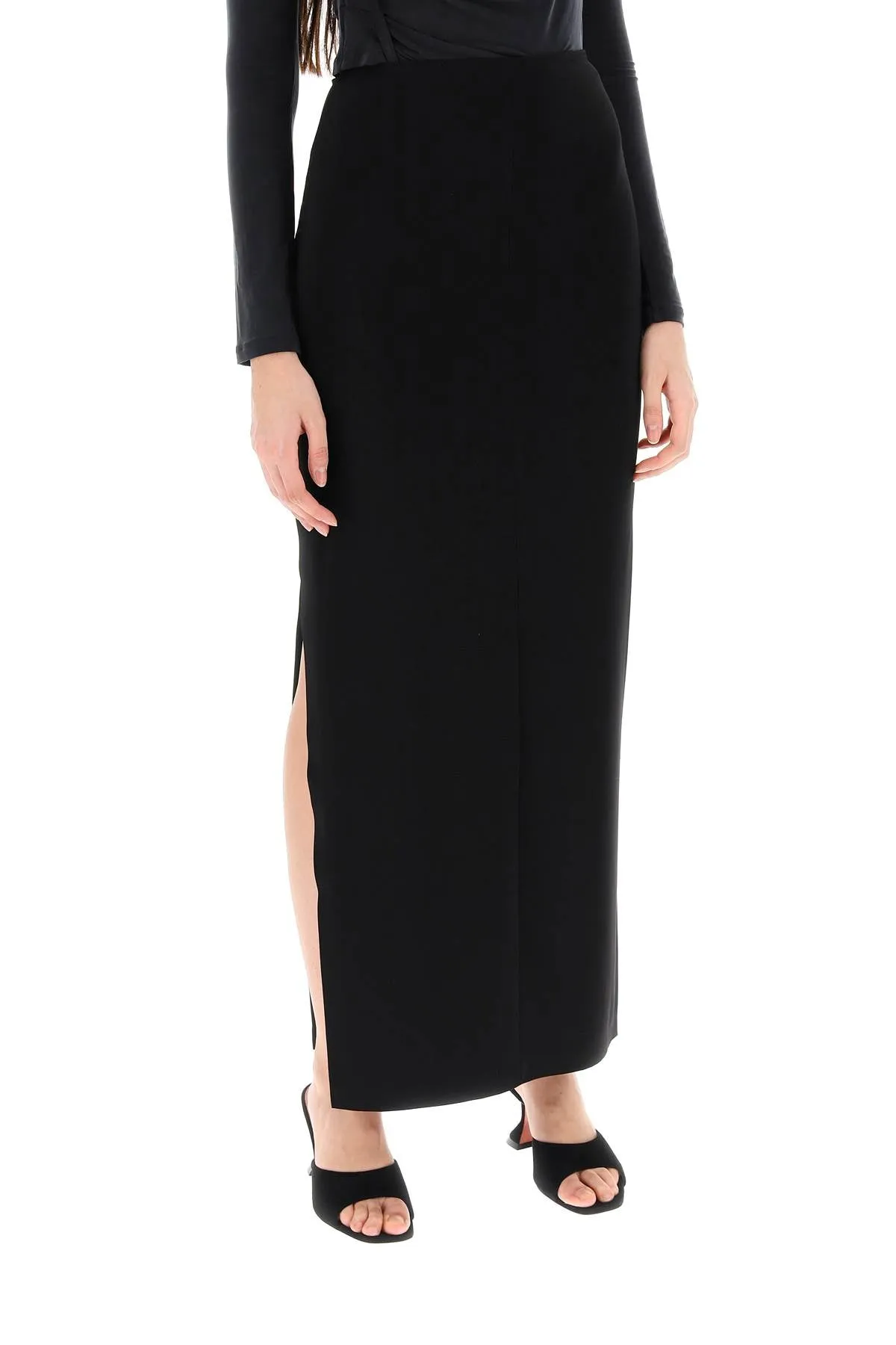 Norma Kamali Long Skirt In Poly Lycra   Black