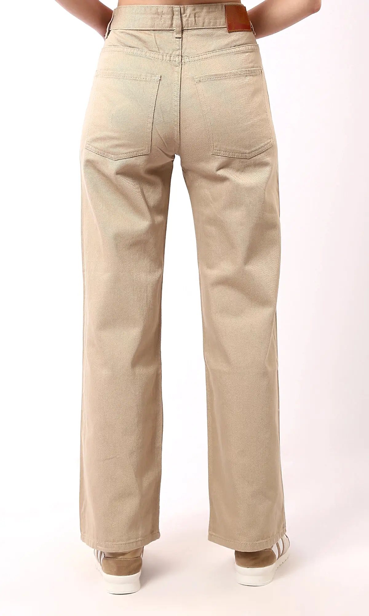 O189385 Beige Wide-Leg Casual Jeans With Pockets