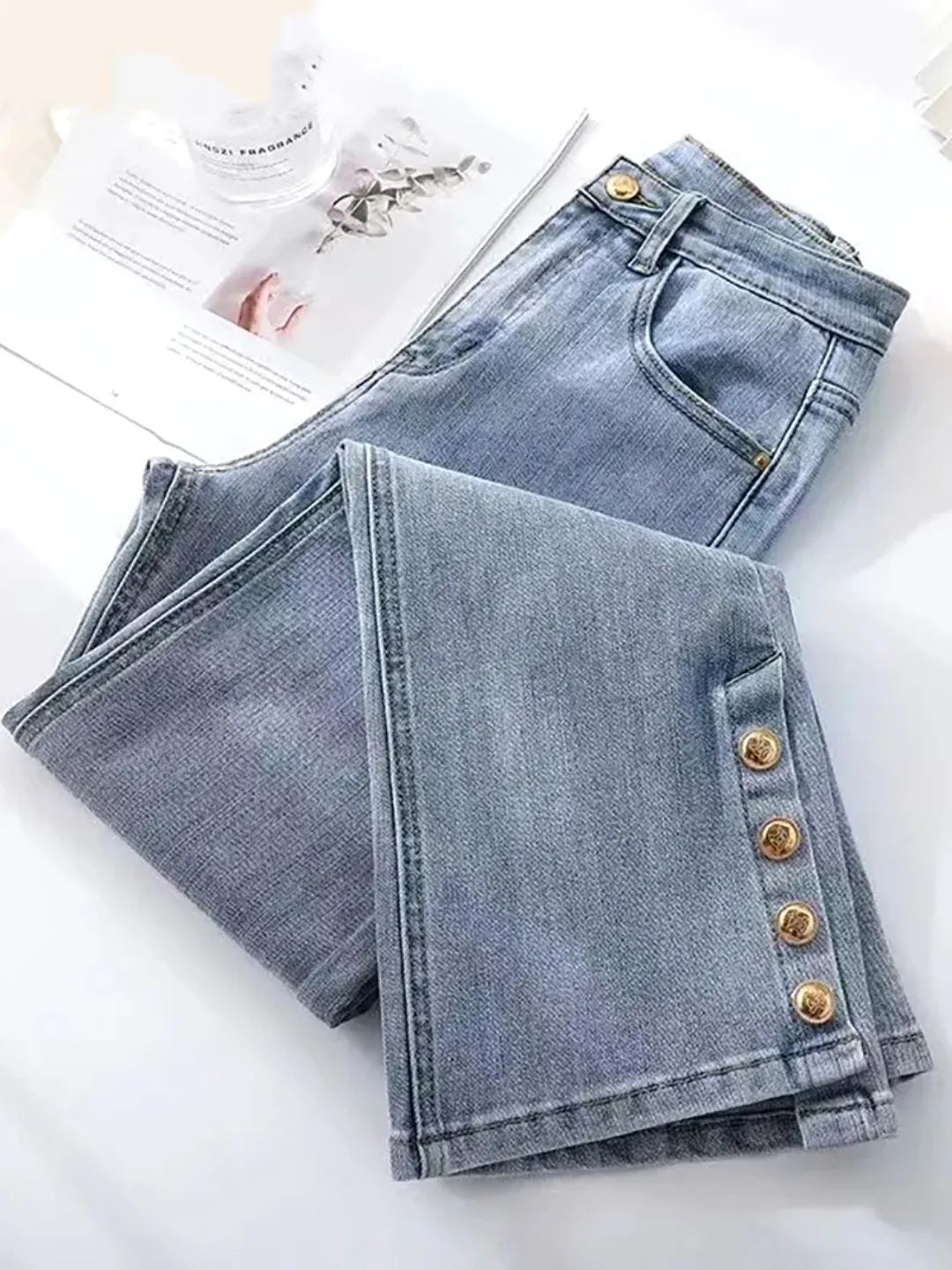 Oversize 5xl Chic Split Bell Bottom Jeans  Classic High Waist Slim Stretch Denim Trousers Spring Autumn Streetwear Women Pants