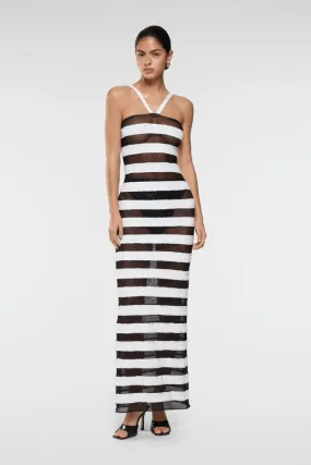 Paillettes Stripes Dress Black and White