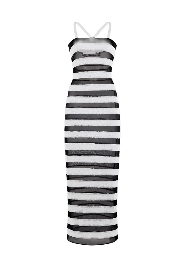 Paillettes Stripes Dress Black and White