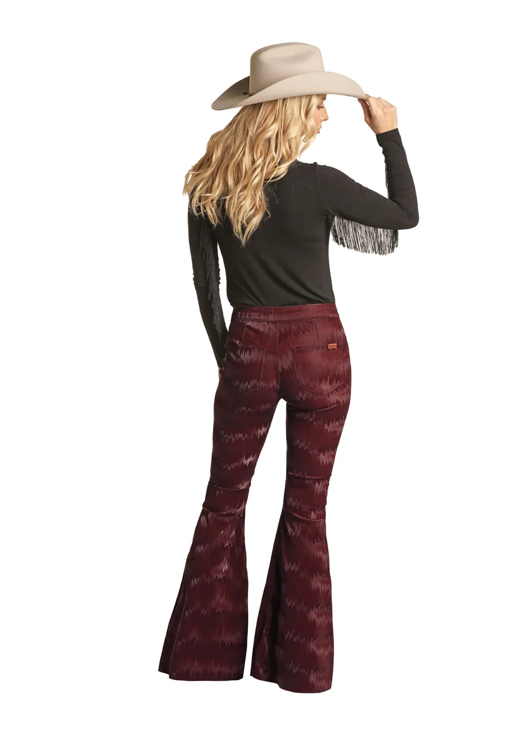 Panhandle Slim Womens Burgundy Texture Bell Bottom Jeans