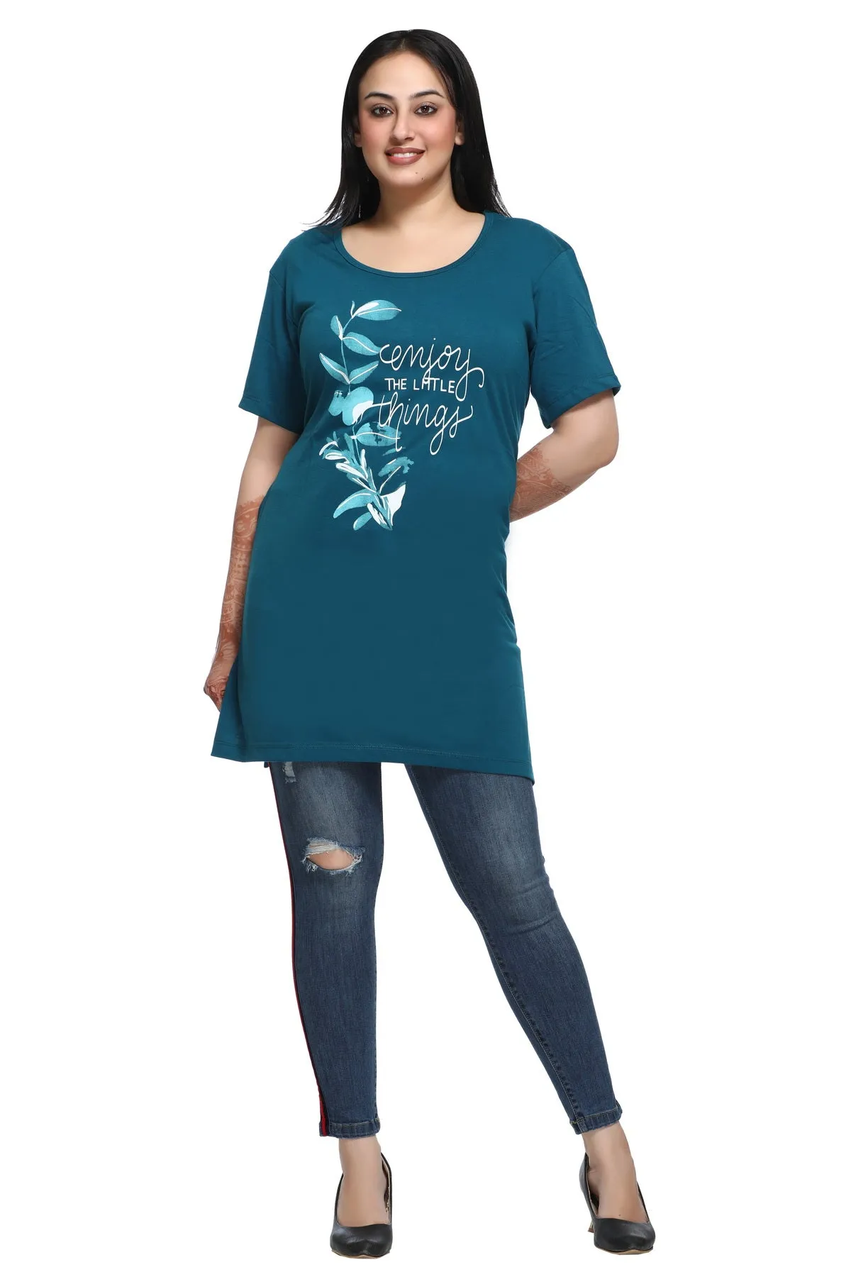 Plus Size Long T-shirts For Women - Half Sleeve - Pack of 2 (Orange & Teal)