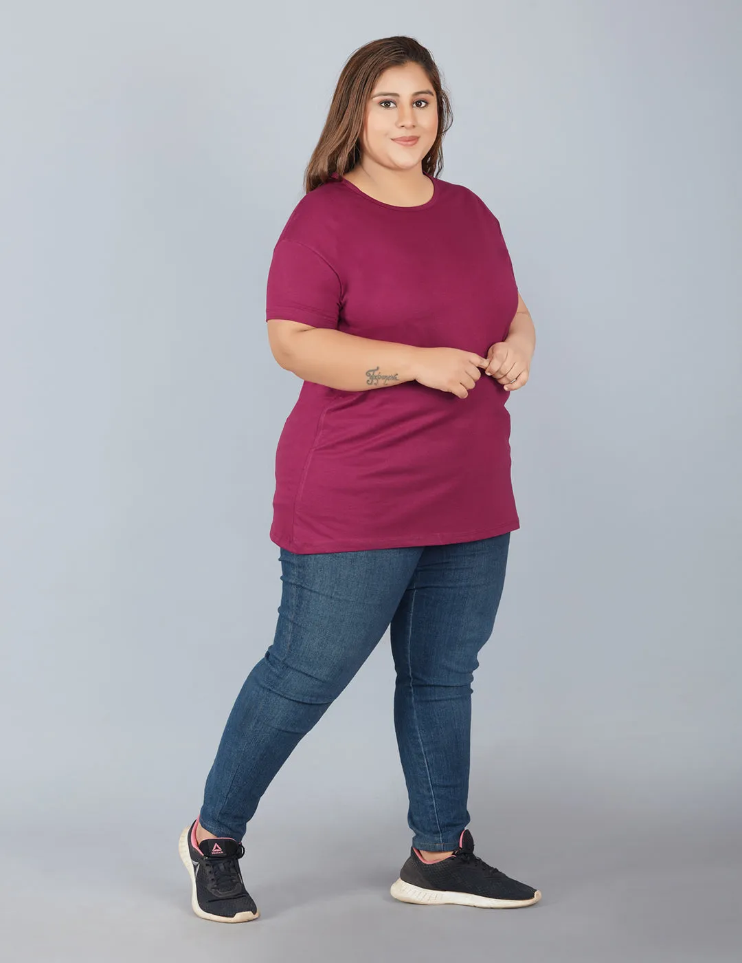 Plus Size Plain Cotton T-Shirts For Women Pack of 2 (Navy Blue & Purple)