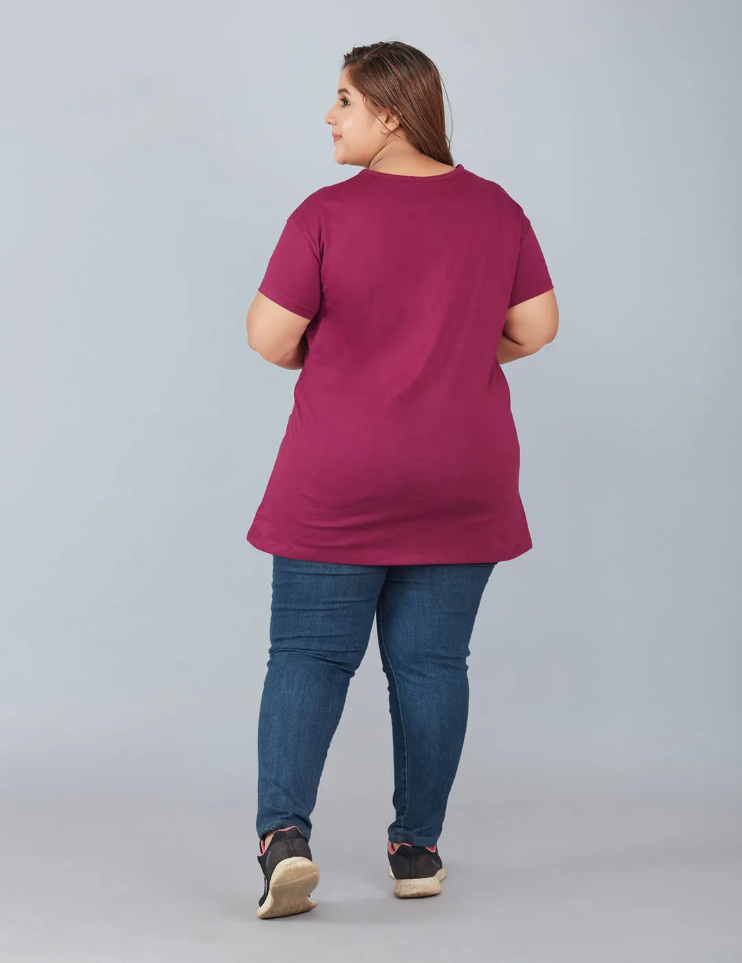 Plus Size Plain Cotton T-Shirts For Women Pack of 2 (Navy Blue & Purple)