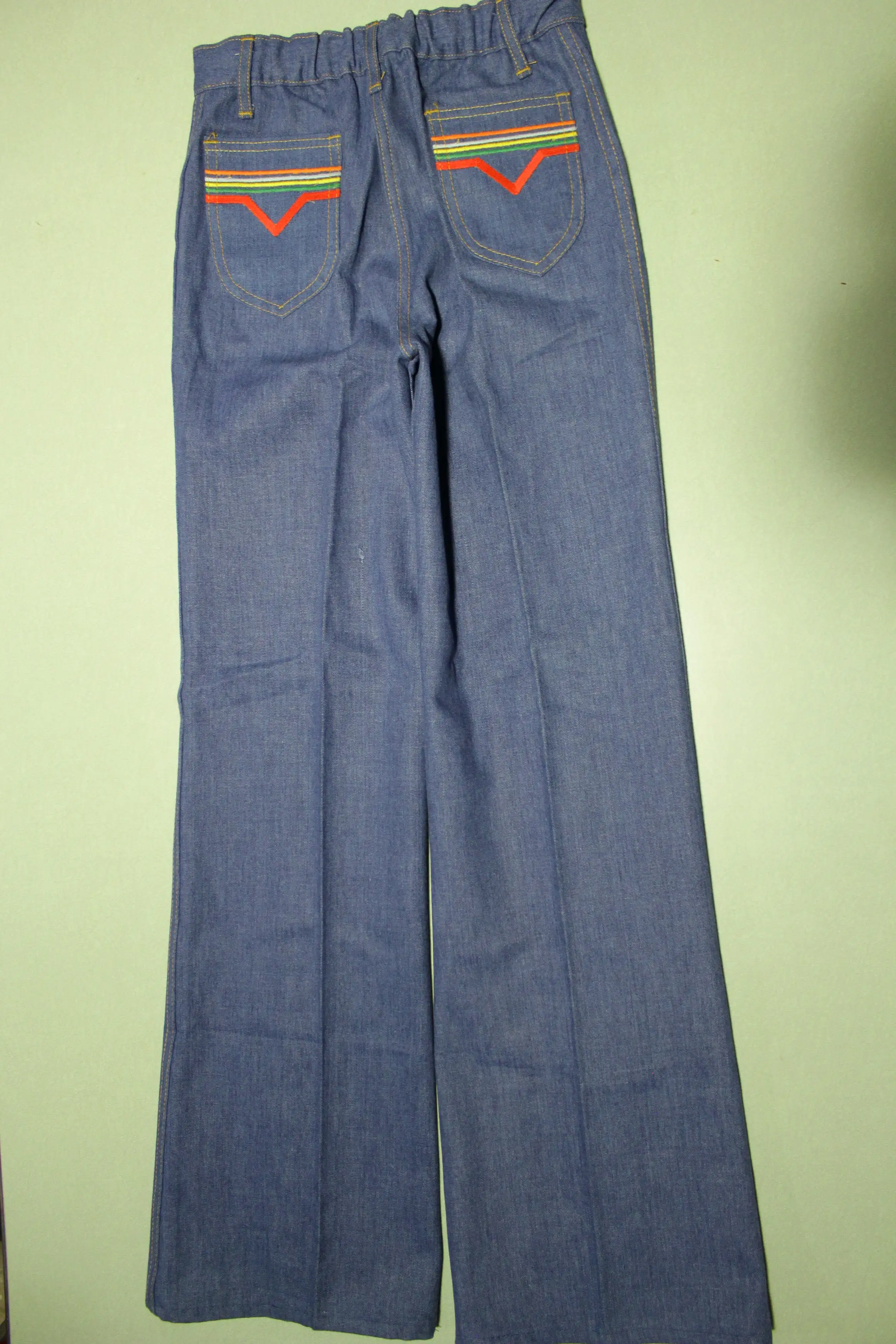 Pretty Please Striped Pocket Vintage 70's  Talon 42 Bell Bottom Denim Blue Jeans