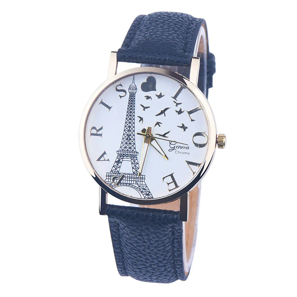 Promotion Eiffel Tower Quartz Vintage Watch Lady Women Wristwatch Leather Quartz Watch Punk Style Relogio feminino