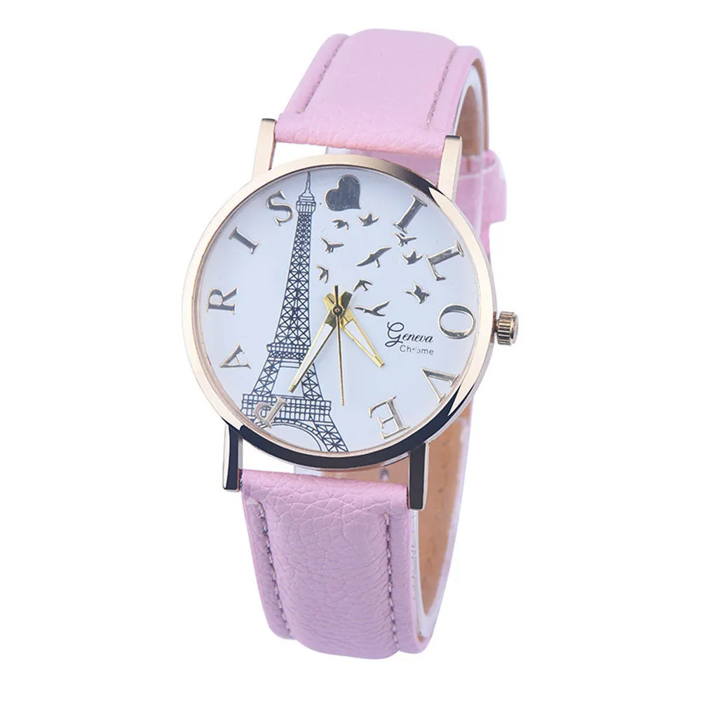 Promotion Eiffel Tower Quartz Vintage Watch Lady Women Wristwatch Leather Quartz Watch Punk Style Relogio feminino