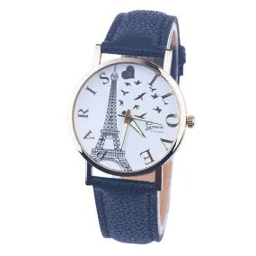 Promotion Eiffel Tower Quartz Vintage Watch Lady Women Wristwatch Leather Quartz Watch Punk Style Relogio feminino