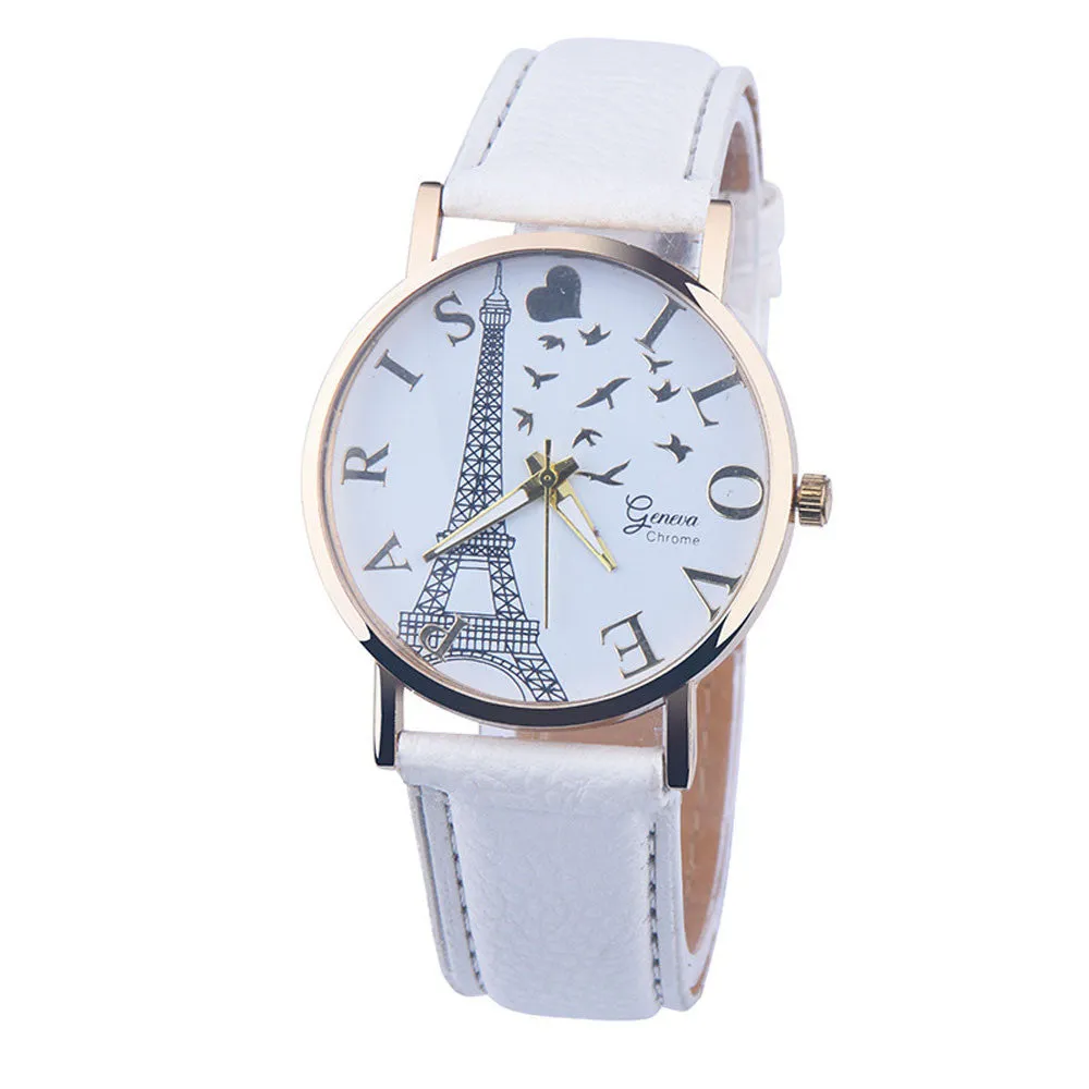 Promotion Eiffel Tower Quartz Vintage Watch Lady Women Wristwatch Leather Quartz Watch Punk Style Relogio feminino