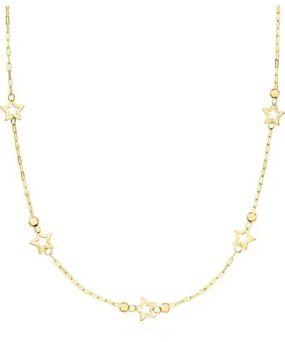 Ross Simons Italian 14kt Yellow Gold Paper Clip Link Star Station Necklace