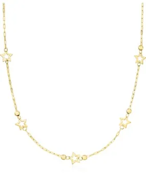 Ross Simons Italian 14kt Yellow Gold Paper Clip Link Star Station Necklace