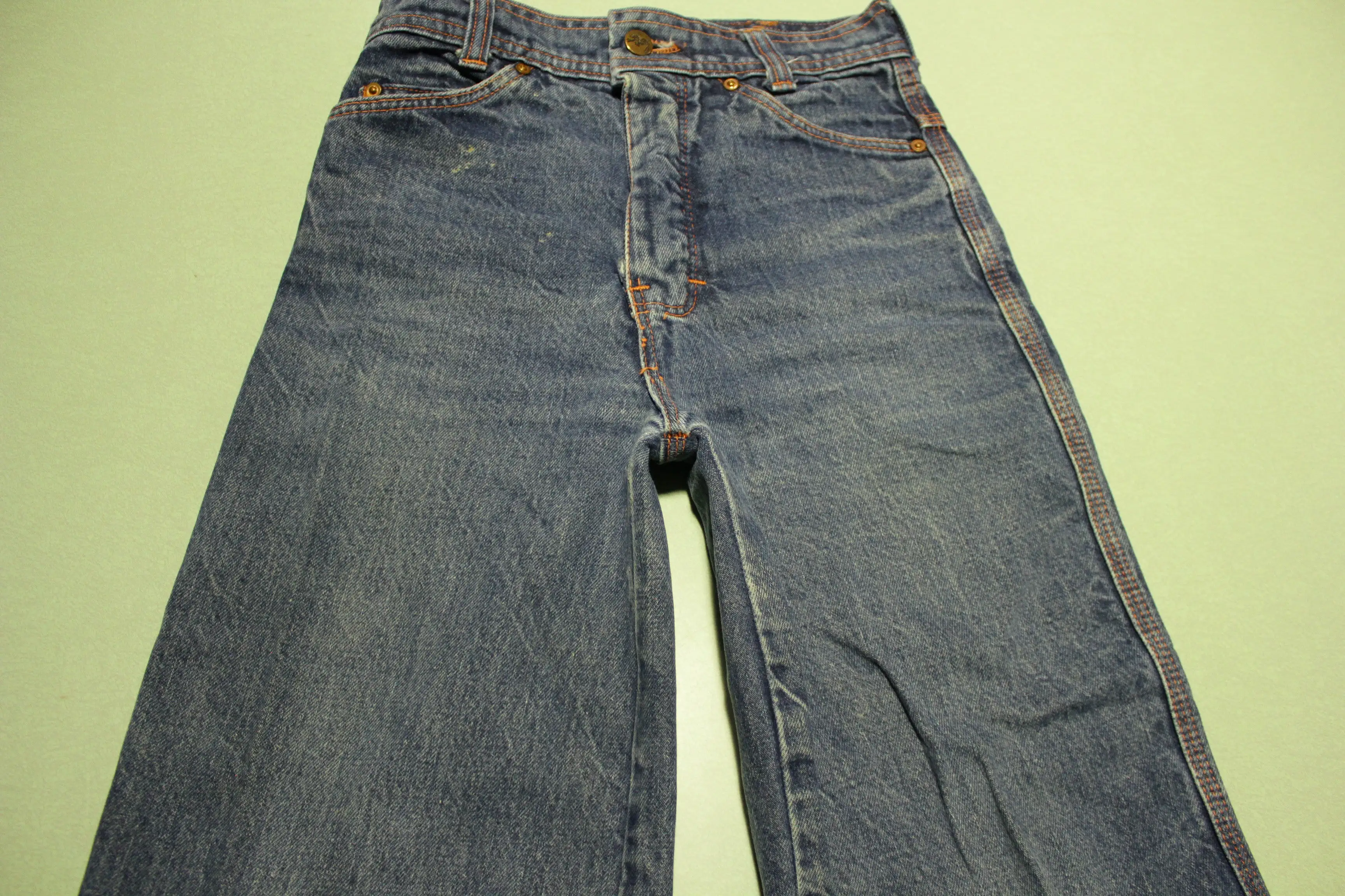 San Francisco Riding Gear Vintage 70's Buckle Back Talon 42 Bell Bottom Denim Blue Jeans