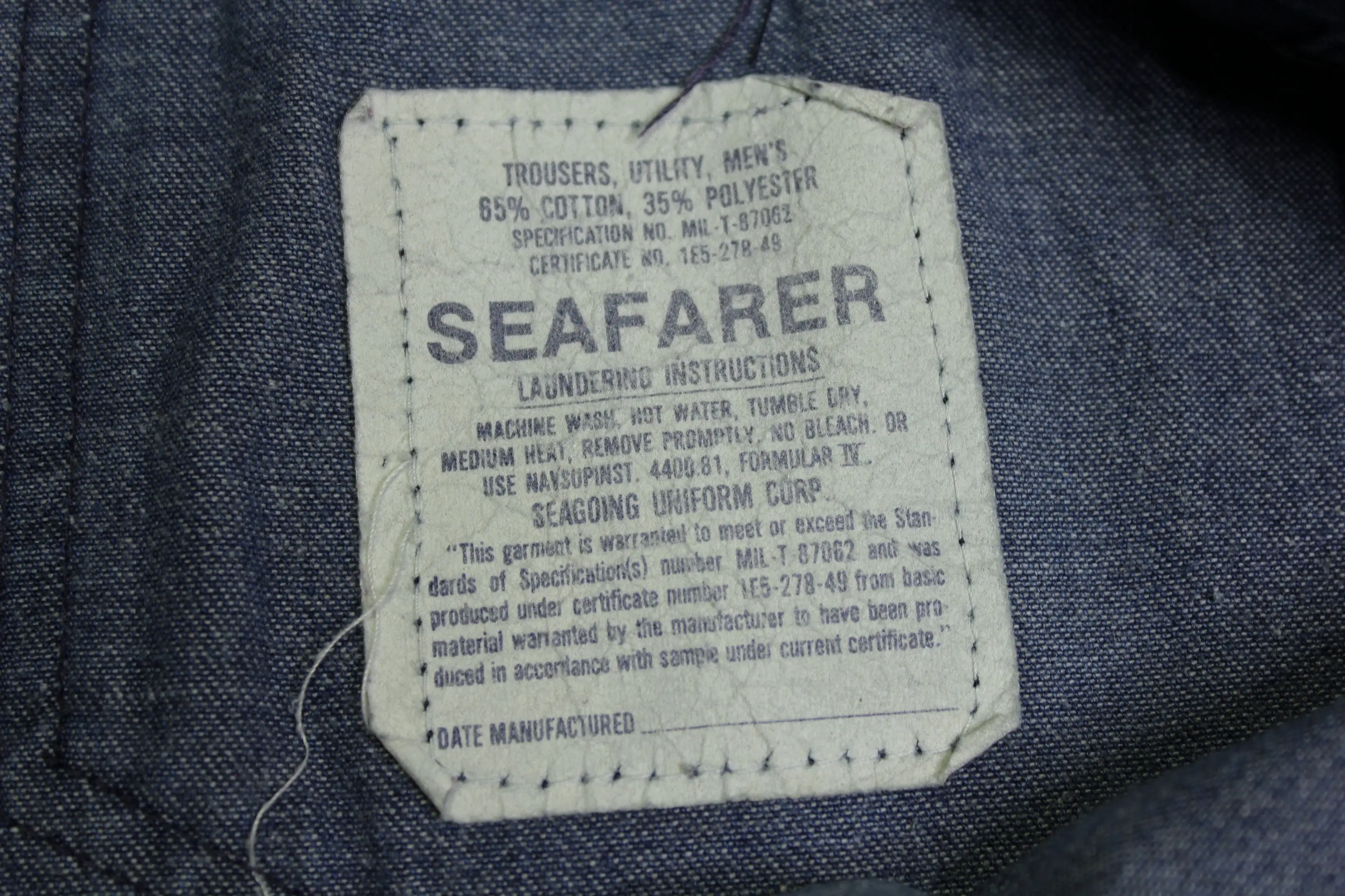 Seafarer Vintage Navy 70's Bell Bottom Jeans USN Denim Flare Pants