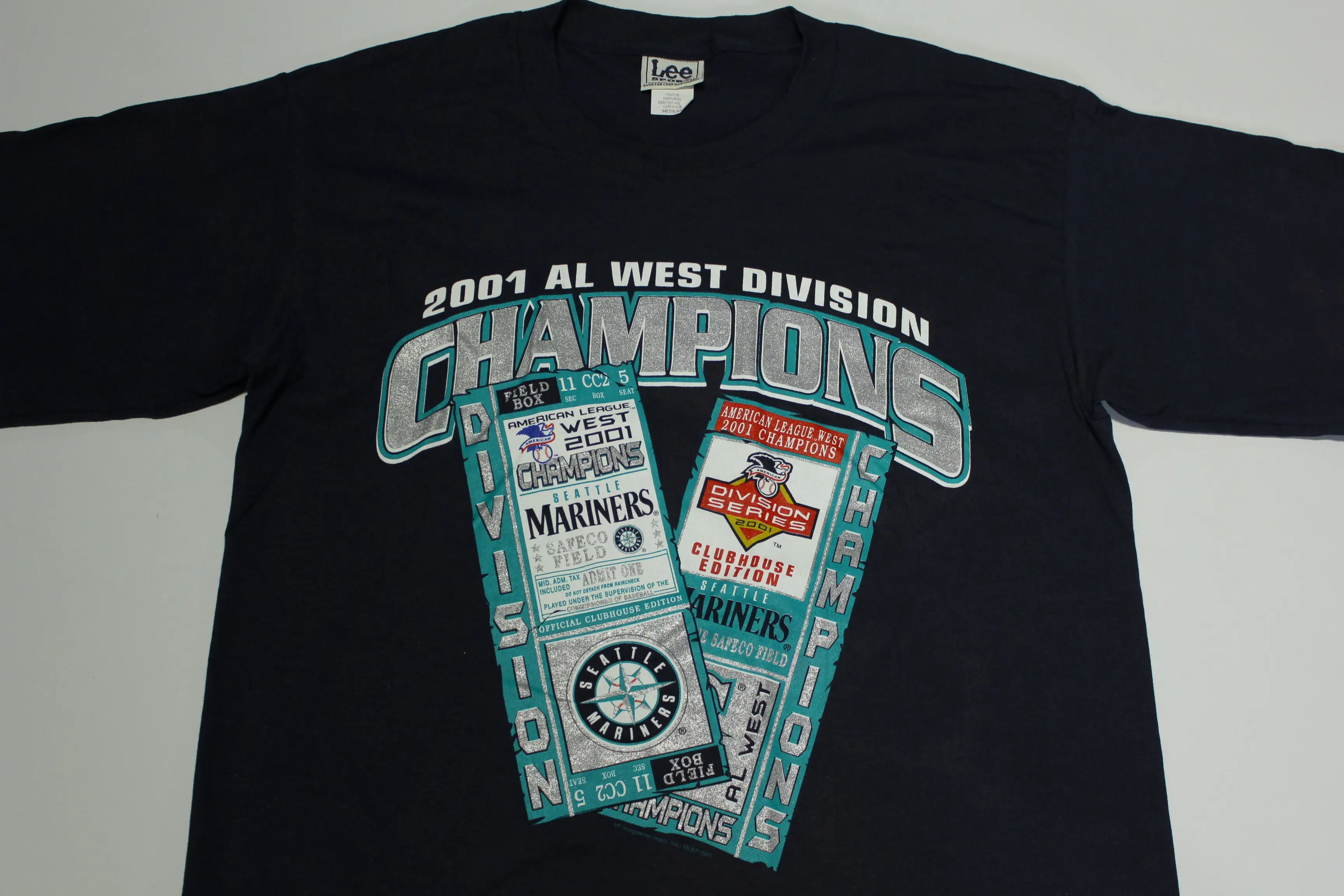 Seattle Mariners Vintage 2001 AL West Champions Ticket Stub Y2K Lee Sport T-Shirt