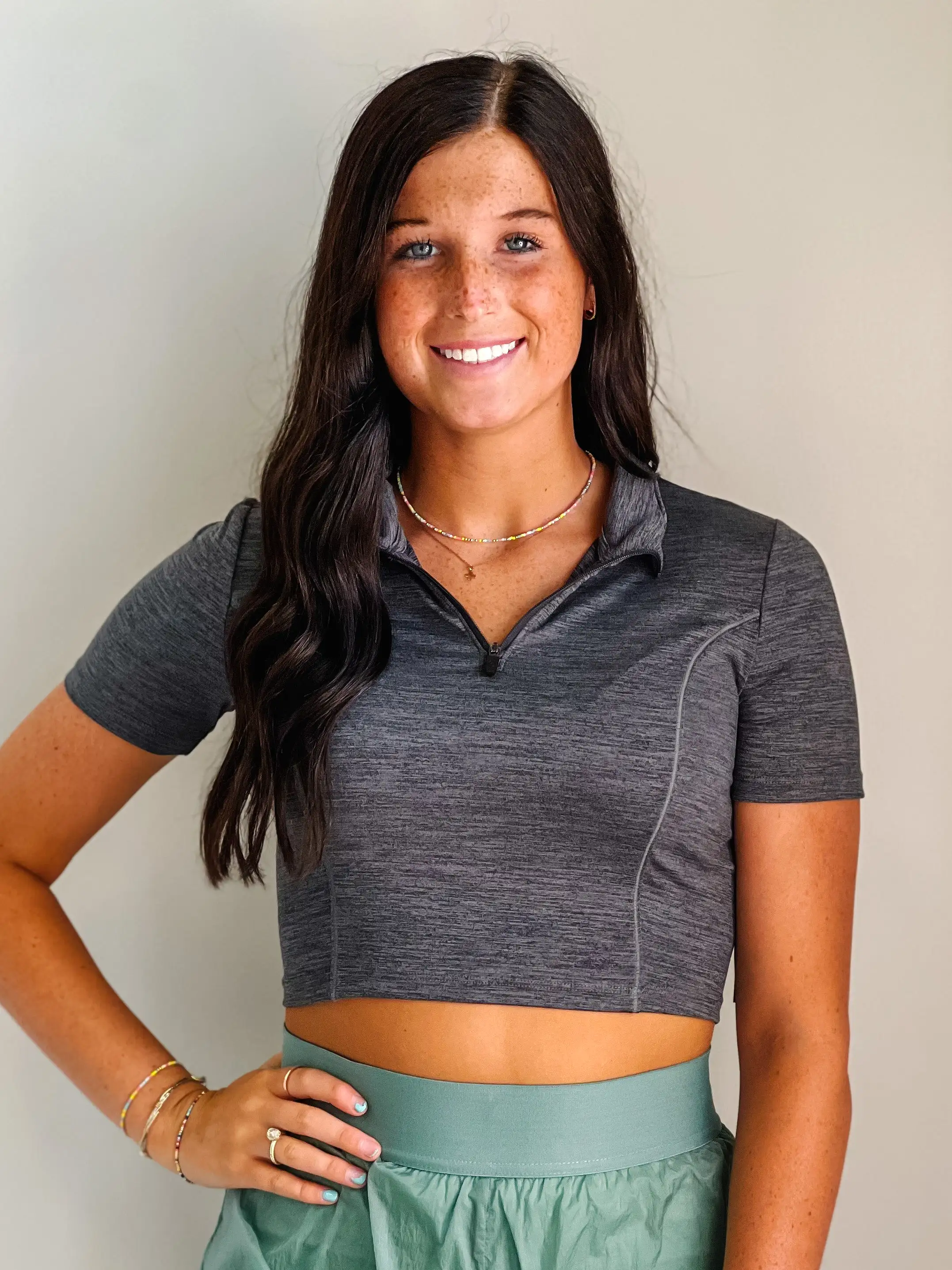 Shae Short Sleeve Half Zip Crop Top