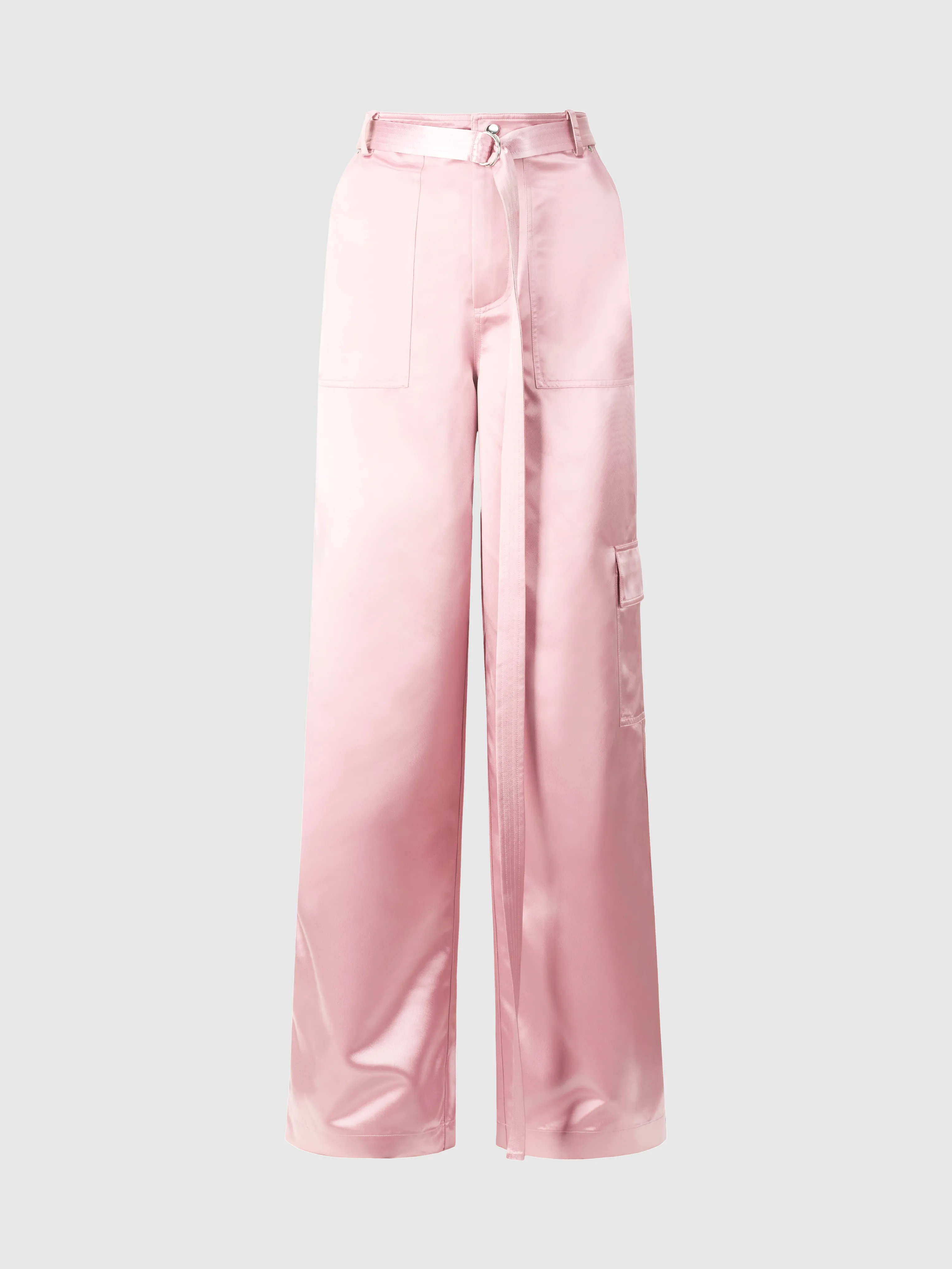 Shay Pink Satin Wide-Leg Cargo Pant