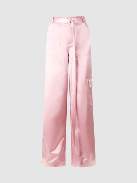 Shay Pink Satin Wide-Leg Cargo Pant