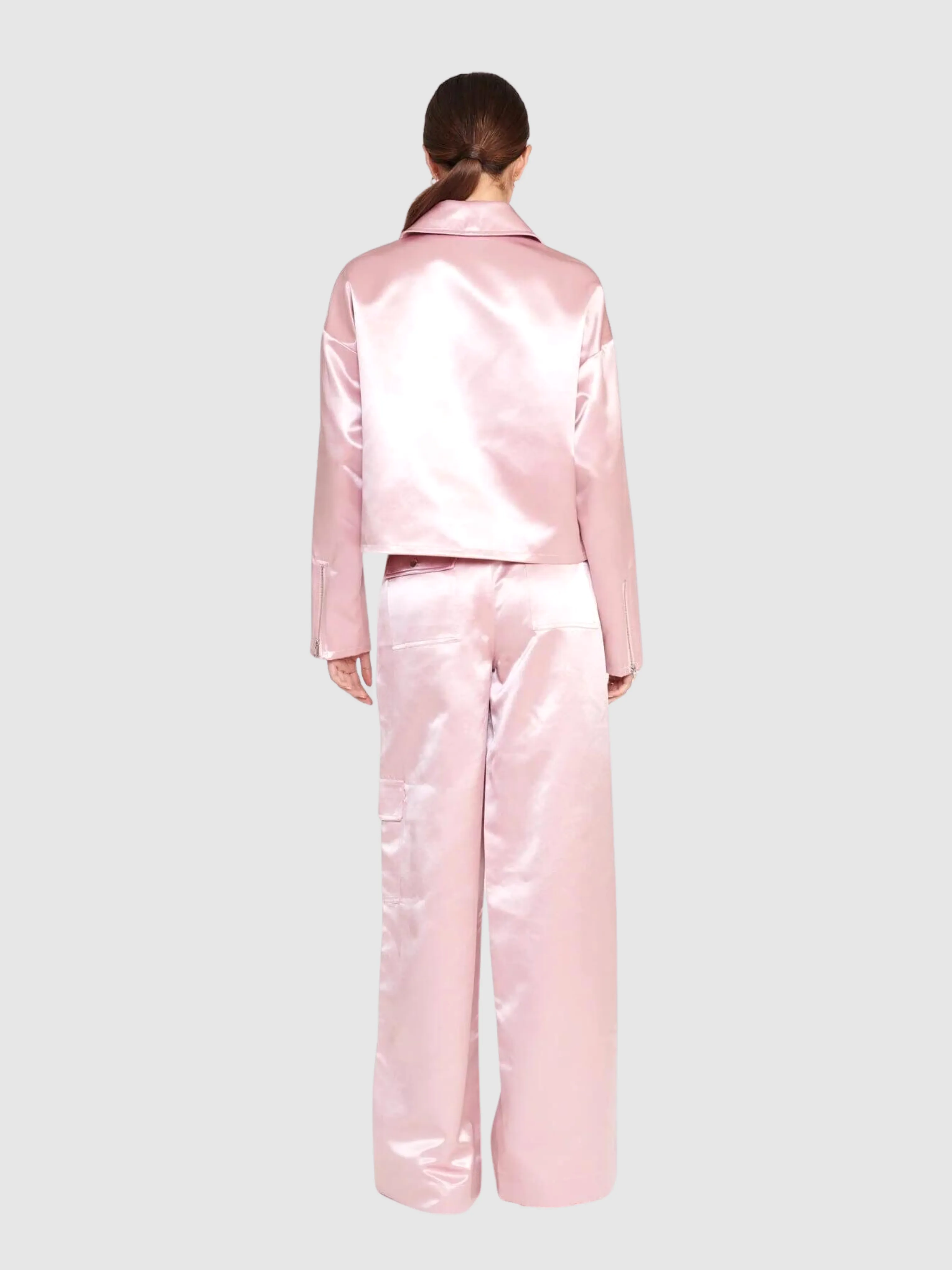 Shay Pink Satin Wide-Leg Cargo Pant