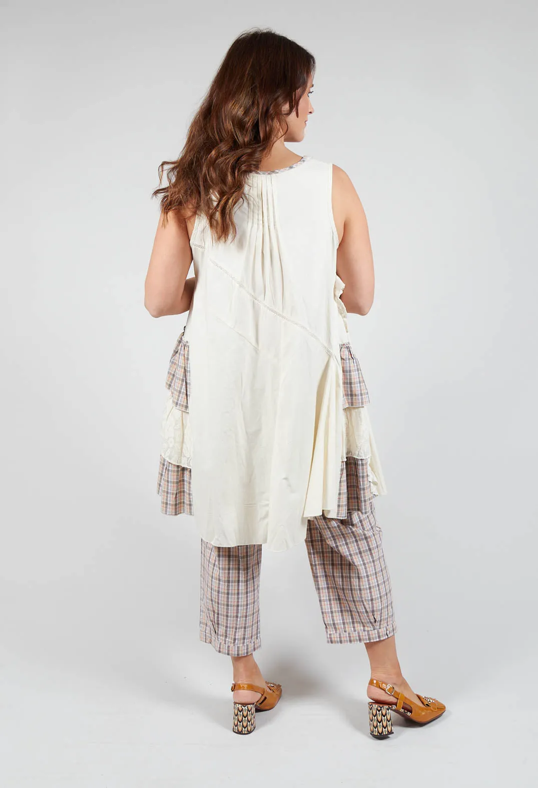 Sleeveless A Line Top with Francoise Tartan Detail in Cream