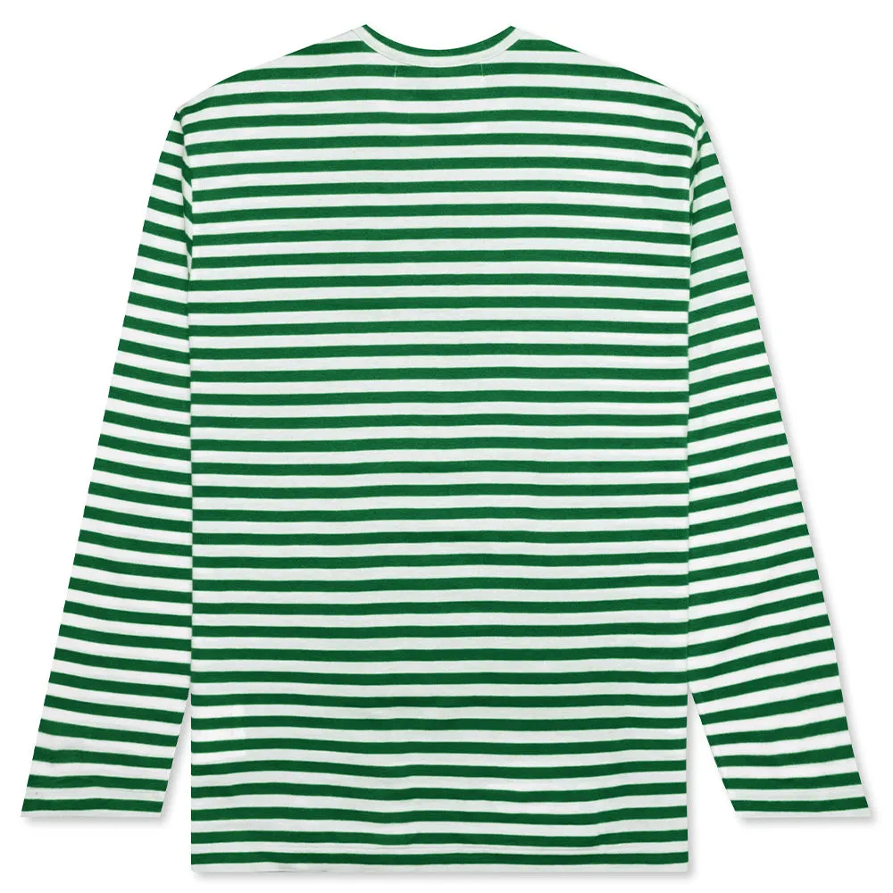 Striped Big Heart L/S T-Shirt - Green/White