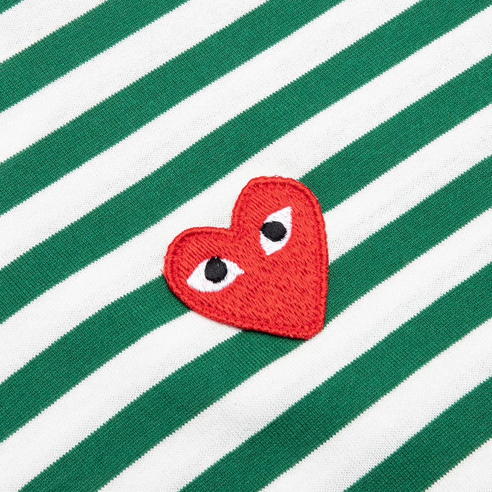 Striped Big Heart L/S T-Shirt - Green/White