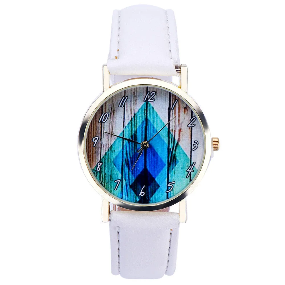 Super Deal Geometry Printed Dress Watch Women Vintage Vouge Leather Analog Quartz Wrist Watch Relogio Feminino