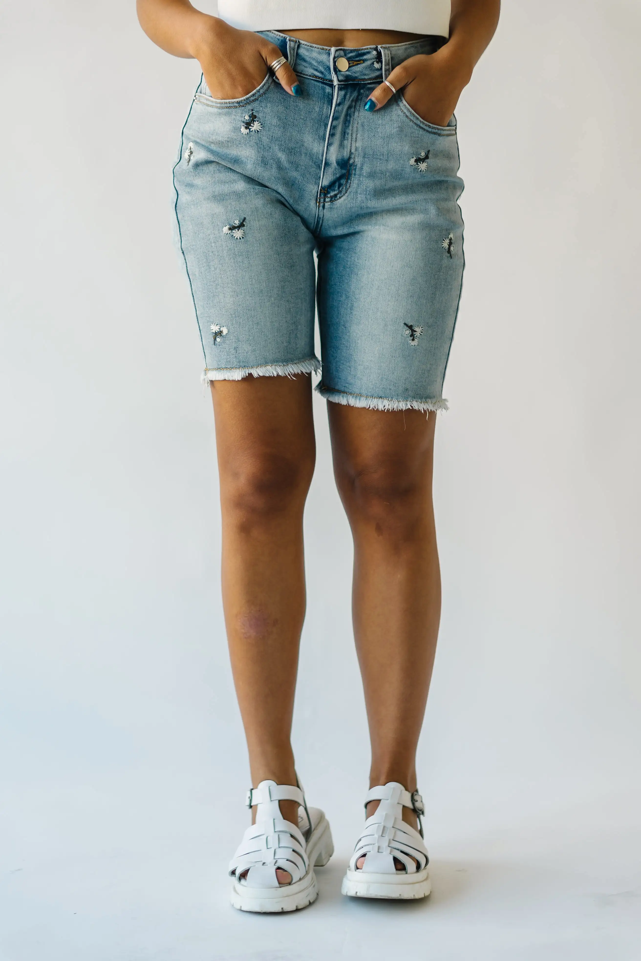 The Glenmora Embroidered Bermuda Shorts in Blue