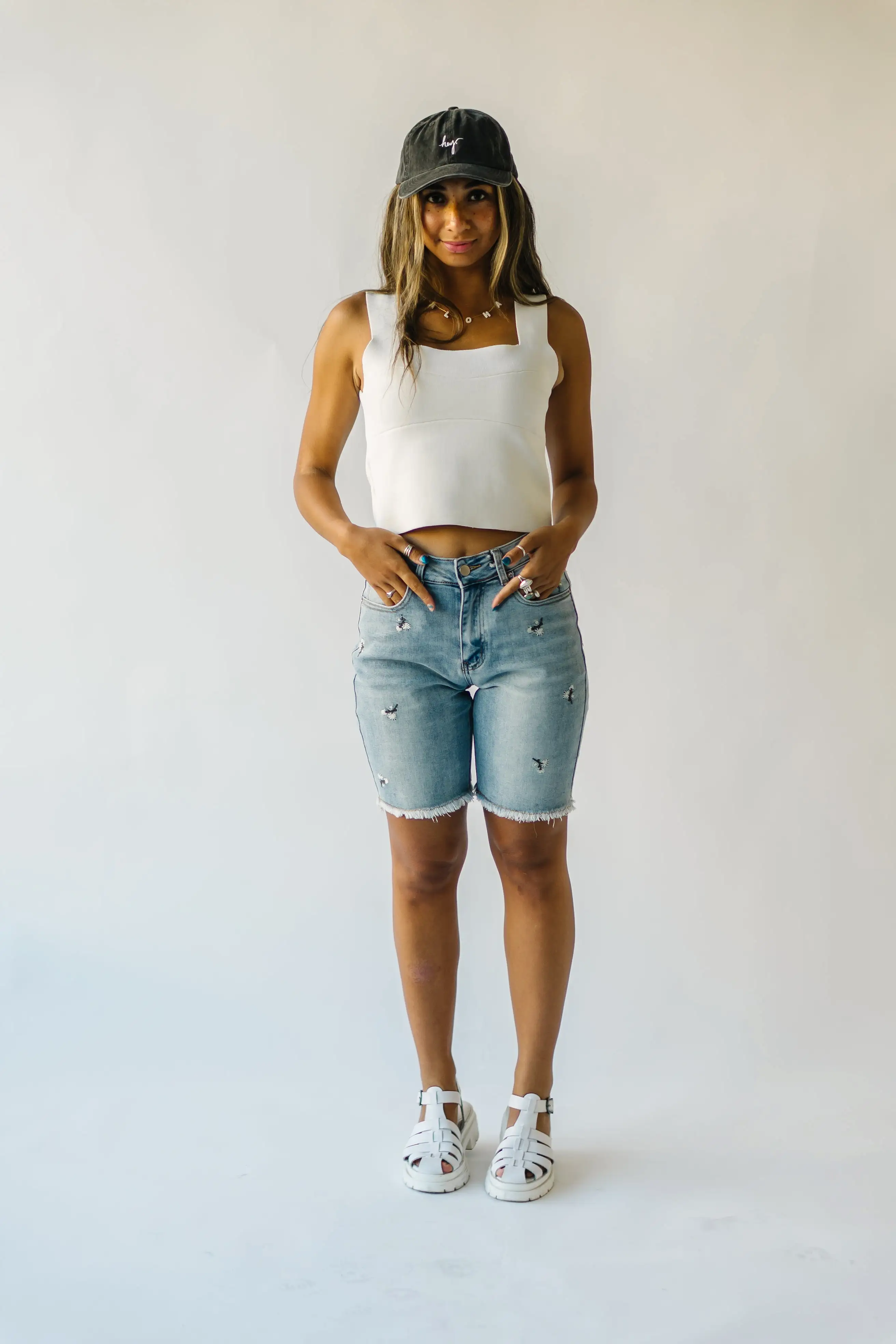 The Glenmora Embroidered Bermuda Shorts in Blue