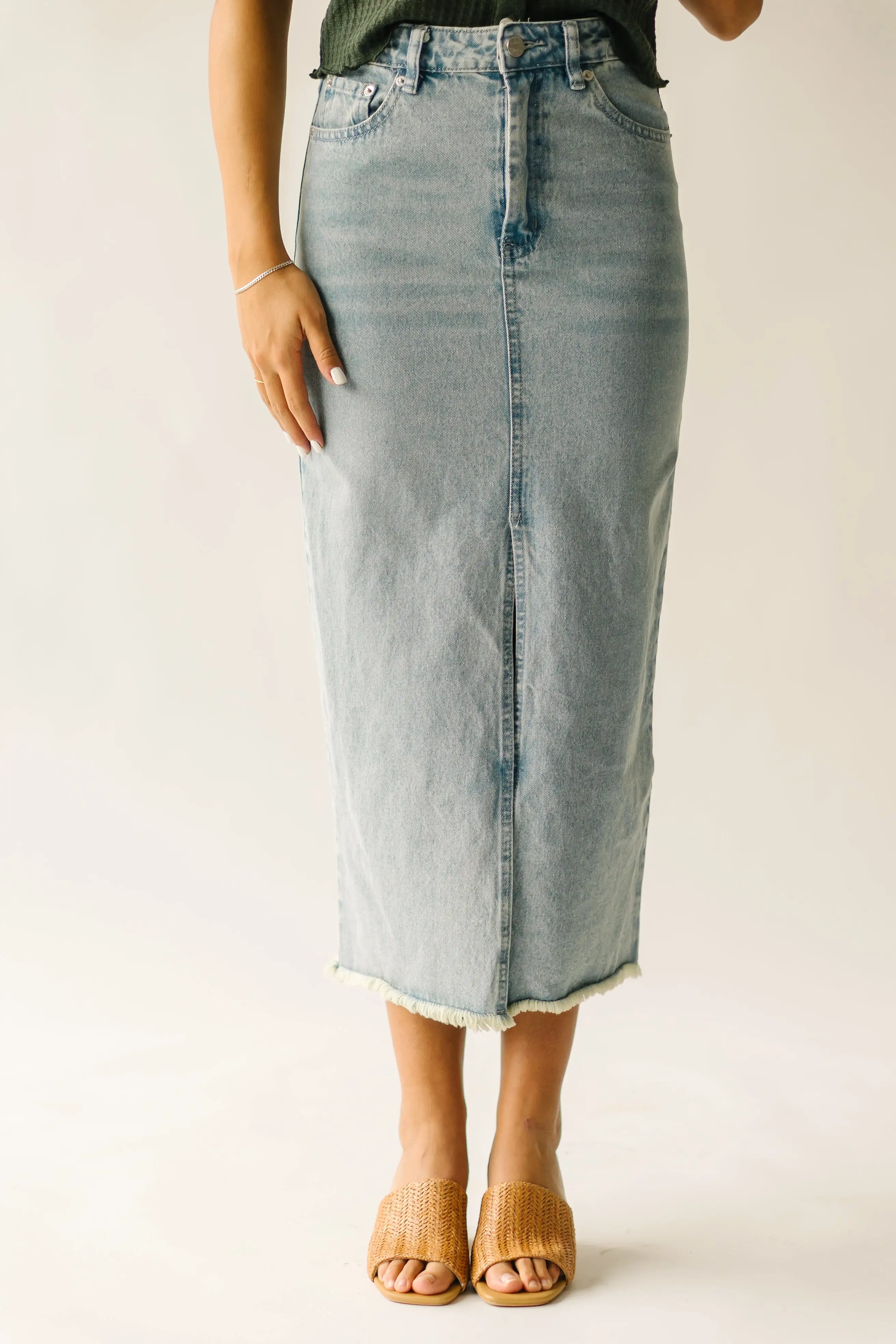 The Kaplan Slit Denim Skirt in Light Blue