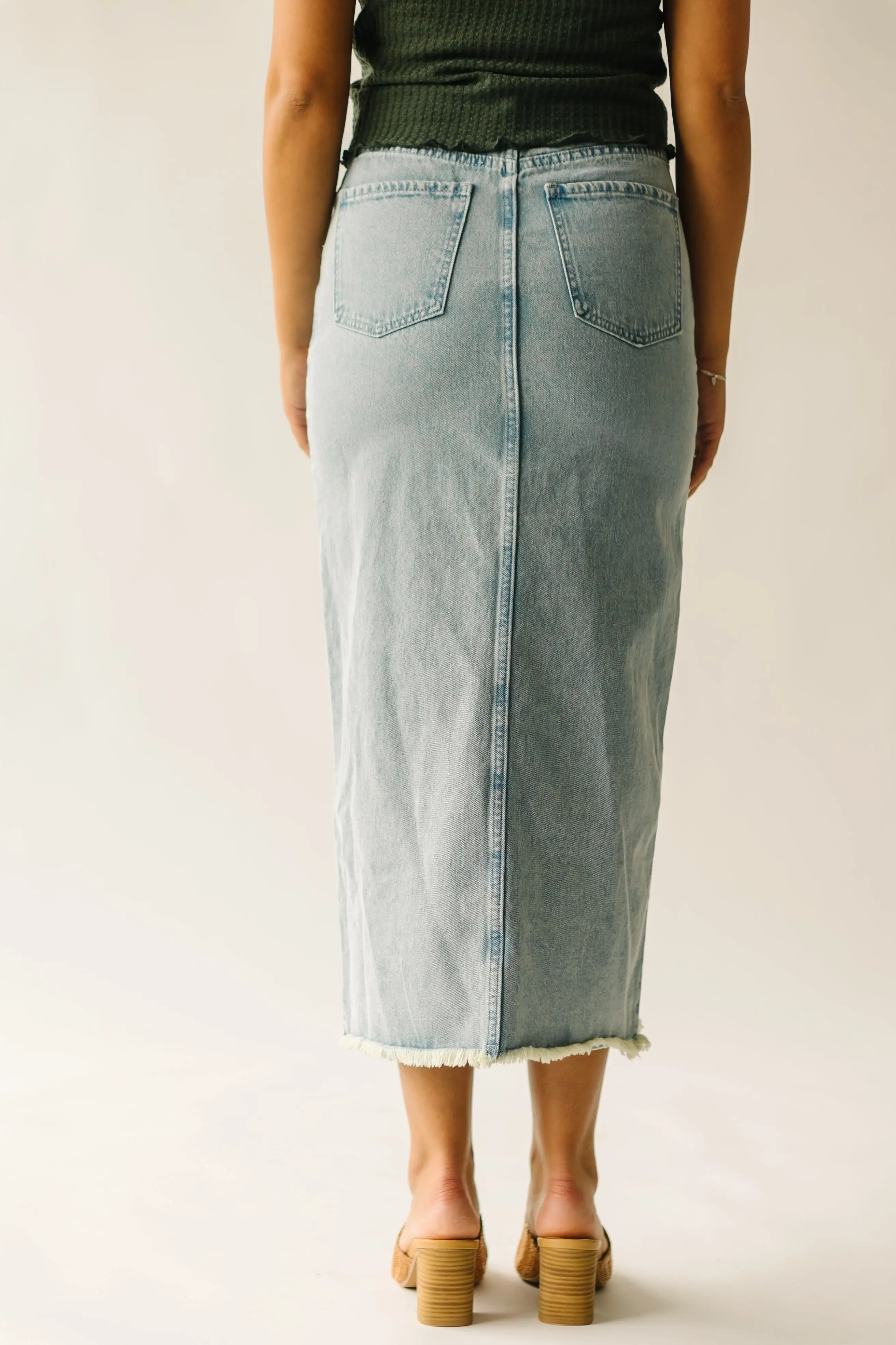 The Kaplan Slit Denim Skirt in Light Blue