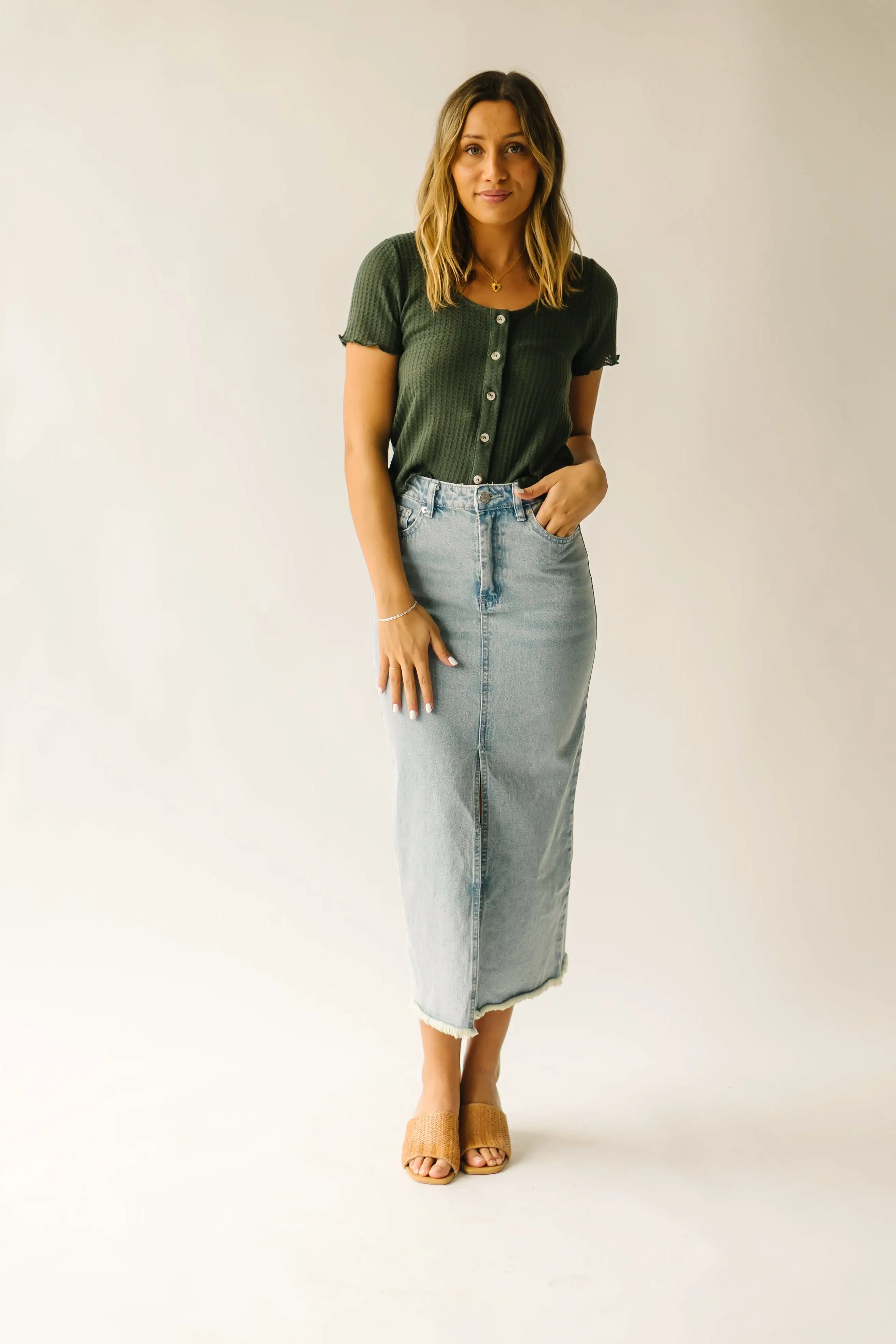 The Kaplan Slit Denim Skirt in Light Blue