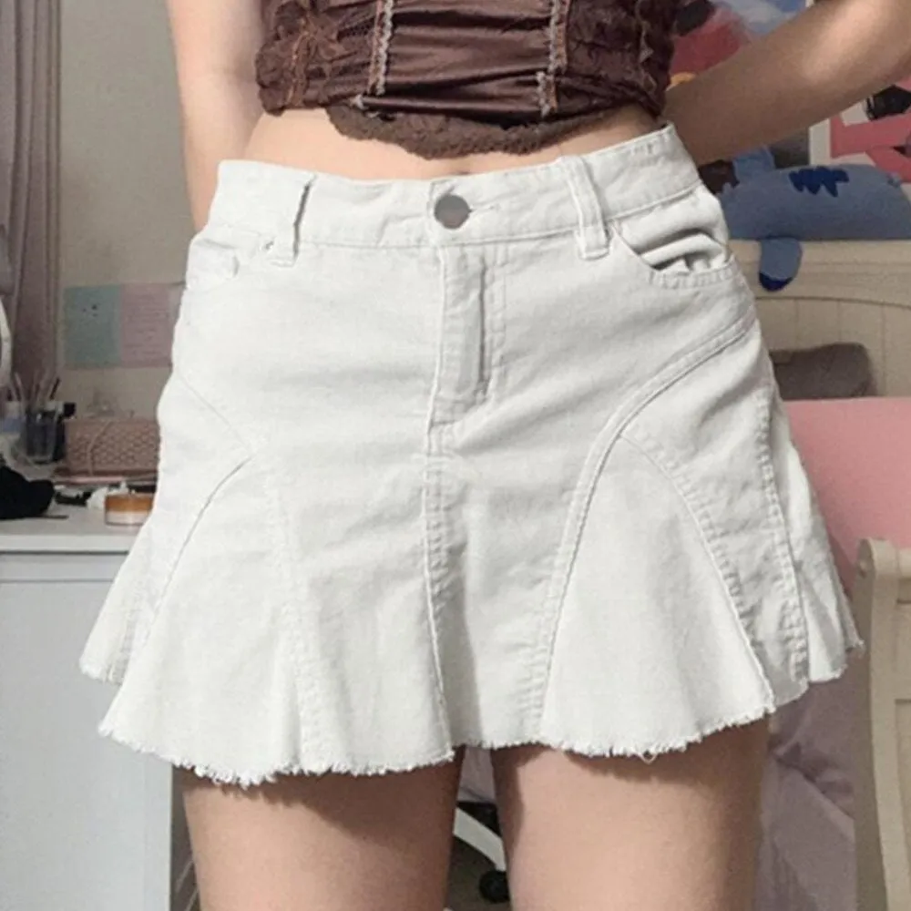 Vintage White Denim Pleated Women High Waist Vintage 90s Academia Aesthetic Cyber y2k Skirt