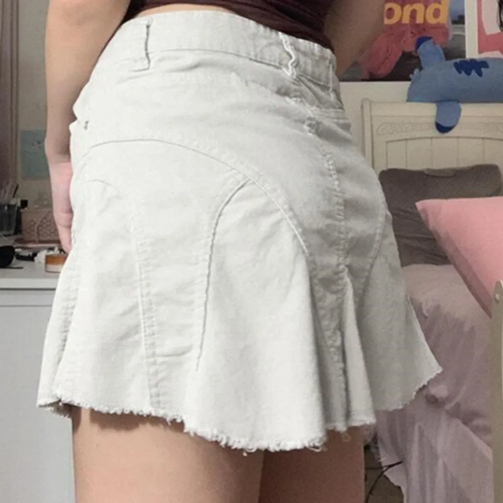 Vintage White Denim Pleated Women High Waist Vintage 90s Academia Aesthetic Cyber y2k Skirt