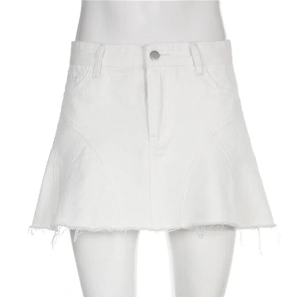 Vintage White Denim Pleated Women High Waist Vintage 90s Academia Aesthetic Cyber y2k Skirt