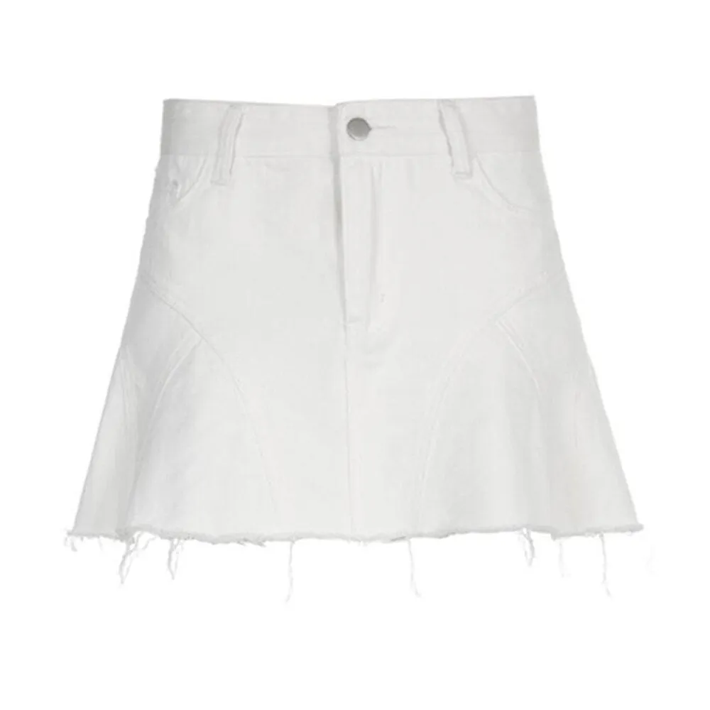 Vintage White Denim Pleated Women High Waist Vintage 90s Academia Aesthetic Cyber y2k Skirt