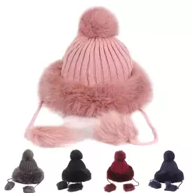 Vintage Women Artificial Rabbit Fur Knit Hat Winter Thicken Warm Ski Beanie Cap