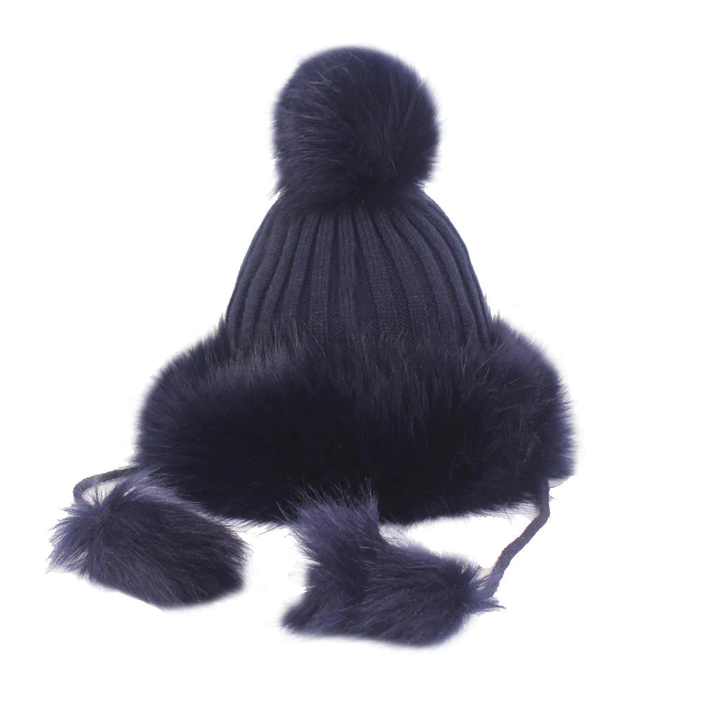 Vintage Women Artificial Rabbit Fur Knit Hat Winter Thicken Warm Ski Beanie Cap