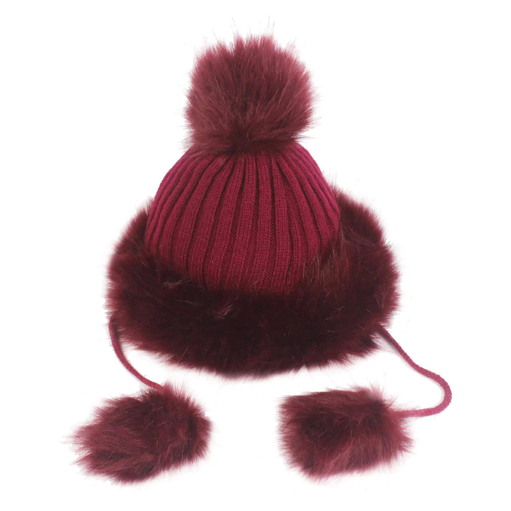 Vintage Women Artificial Rabbit Fur Knit Hat Winter Thicken Warm Ski Beanie Cap