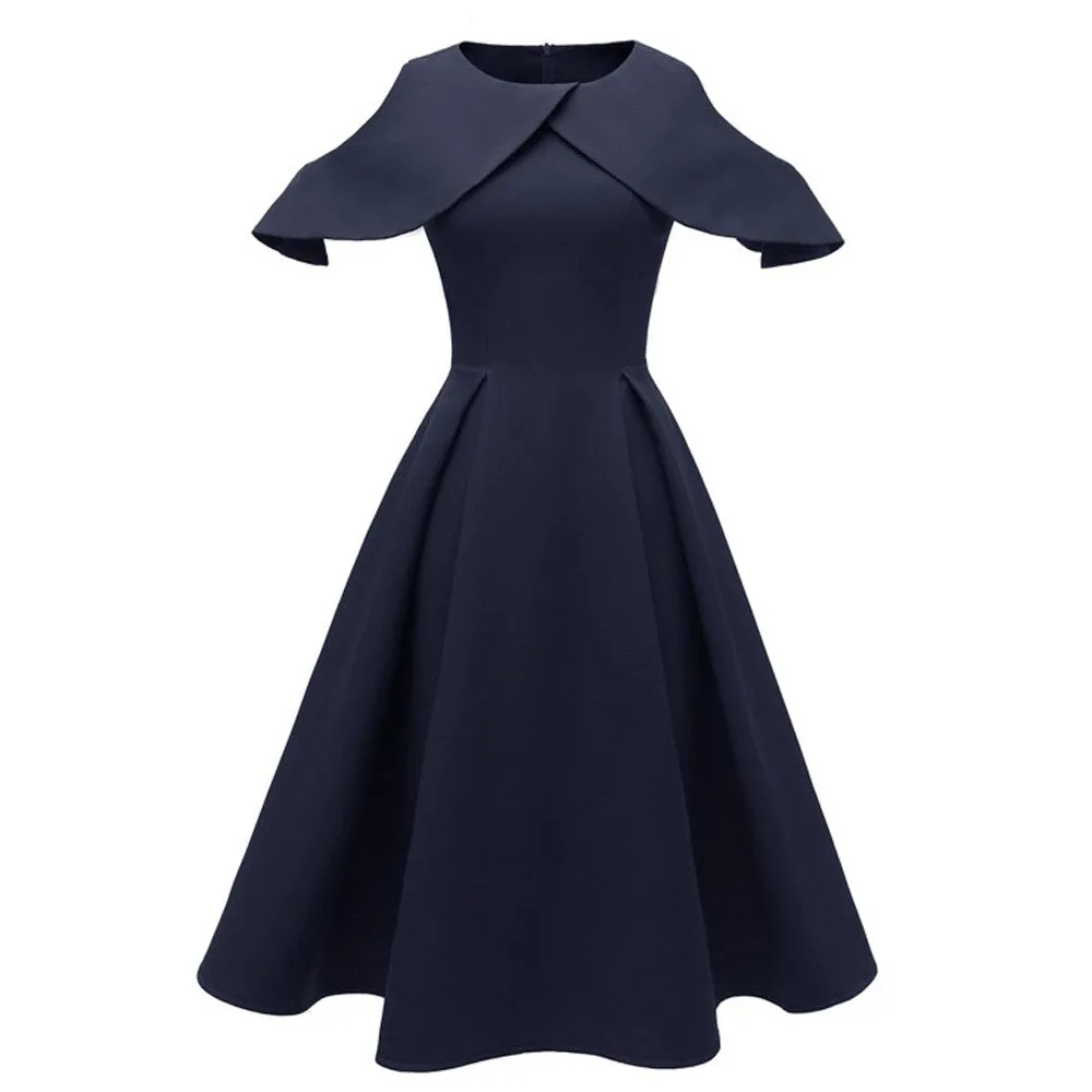 Women Cold Shoulder Ruffle Sleeve Robe Pin Up Swing Vintage Retro Formal Evening Party Ladies Dresses