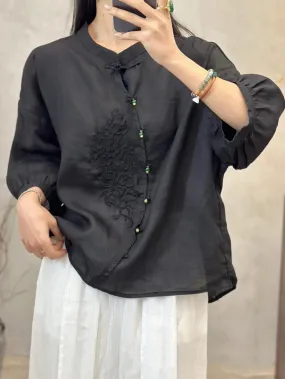 Women Vintage Embroidery Button Up Blouse PA1022